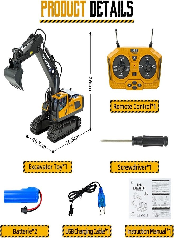 JOYJAY 1/20 Scale 11Channel Remote Control Excavator Truck Toy - 2.4GHz Remote Control Construction Vehicle with Lights & Music | Engineering Educational Toy for Kids - Multicolor - Image 3